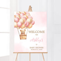 Pink Bear Hot Air Balloon Baby Shower Welcome
