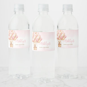 Pink Bear Hot Air Balloon  Water Bottle Label