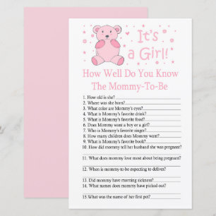 Pink bear How well do you know baby shower game