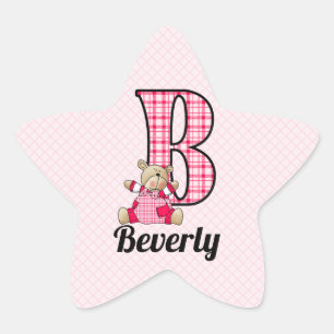 Pink Bear Monogrammed B with Name Star Sticker
