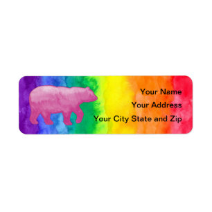 Pink Bear on Rainbow Wash Mailing Label