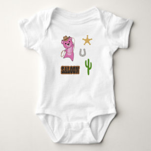 Pink Bear Western Cowboy Saloon Cactus Sticker Baby Bodysuit