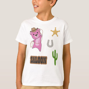 Pink Bear Western Cowboy Saloon Cactus Sticker T-Shirt