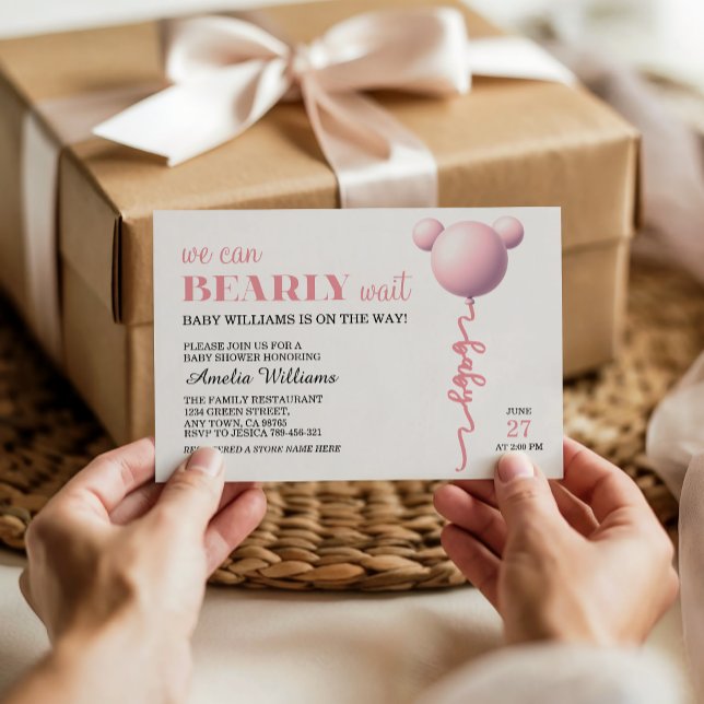 Pink Bearly Wait Baby Girl Balloon Shower Invite (Creator Uploaded)