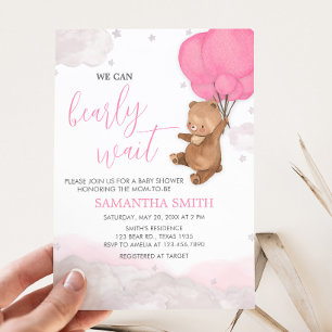 Pink Bearly Wait Baby Shower Invitation