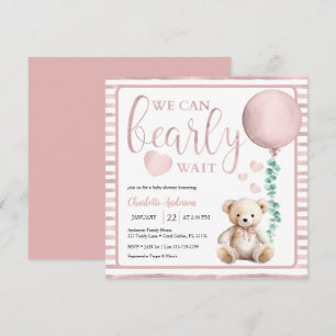 Pink Bearly Wait Girl Baby Shower Invitation