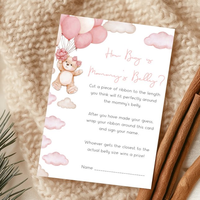 Pink Bearly Wait How Big Is Mommy's Belly Game (Girl Bear Balloon Baby Shower How Big Is Mommy's Belly Game)