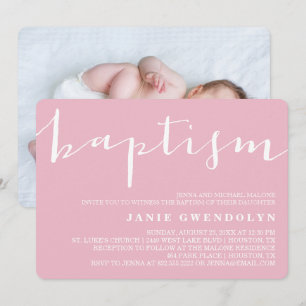 Pink Beautiful Calligraphy Baptism Invitation