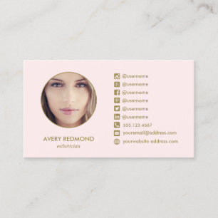 Pink Beauty Salon Add Photo  Social Media Icons Business Card