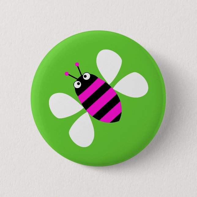 Pink Bee 2 Inch Round Button (Front)