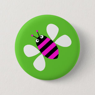 Pink Bee 2 Inch Round Button