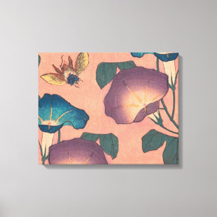 Pink Bee Flower Classic Hokusai Art Canvas Print