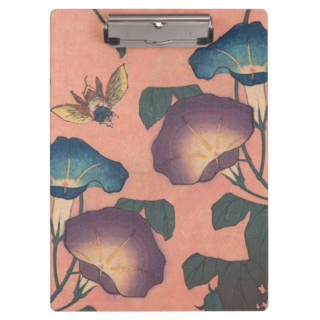 Pink Bee Flower Classic Hokusai Art Clipboard (Front)