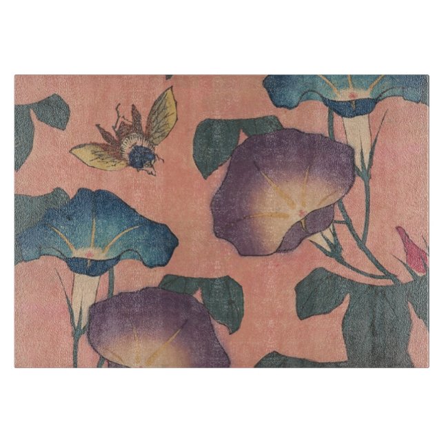 Pink Bee Flower Classic Hokusai Art Cutting Board (Front)