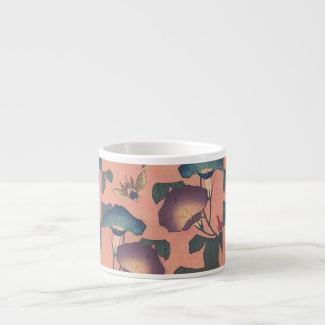 Pink Bee Flower Classic Hokusai Art Espresso Cup (Front)
