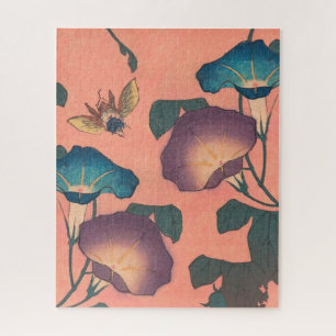 Pink Bee Flower Classic Hokusai Art Jigsaw Puzzle