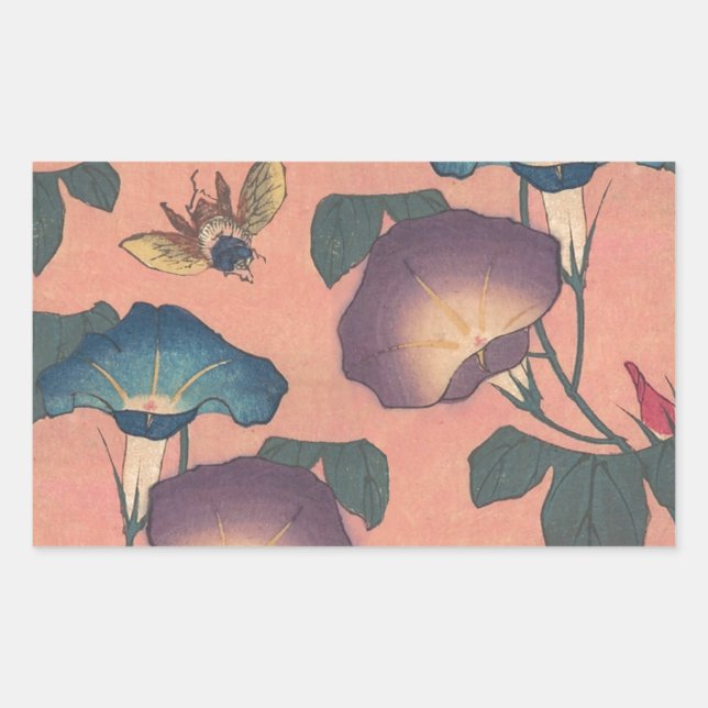 Pink Bee Flower Classic Hokusai Art Sticker (Front)