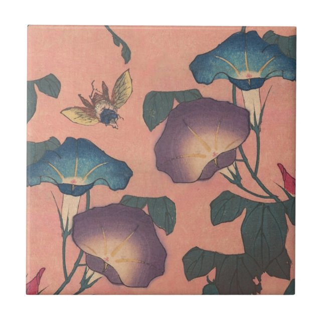 Pink Bee Flower Classic Hokusai Art Tile (Front)