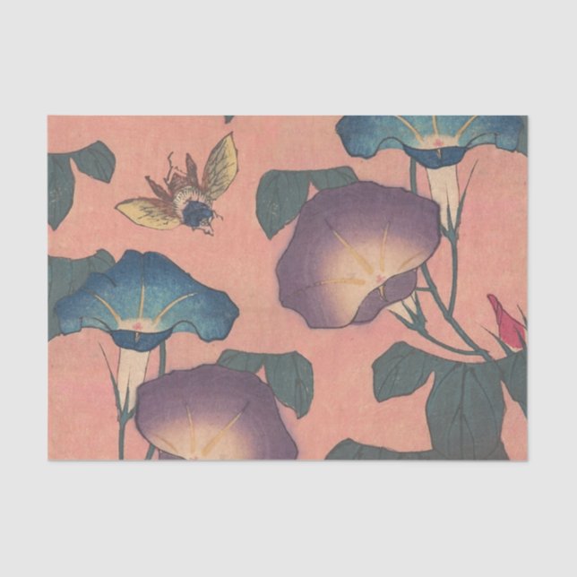 Pink Bee Flower Classic Hokusai Art Tissue Paper (Front)