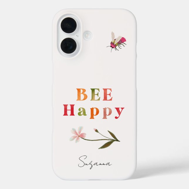 Pink Bee Inspirational Quote Boho Personalize Name Case-Mate iPhone Case (Back)