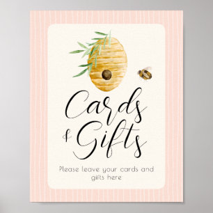 Pink Bee Theme Girl Baby Shower Gift Table Sign