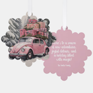 Pink Beetle Holiday Ornament & Gift Tag Card