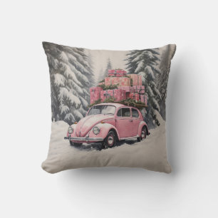 Pink Beetle Holiday Ornament Throw Pillow