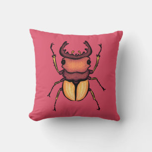 Pink Beetle Insect Lover Art Throw Pillow