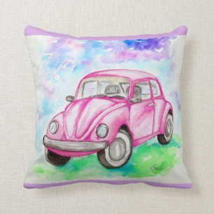 Pink Beetle Throw Pillow