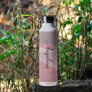 Pink beige abstract name water bottle