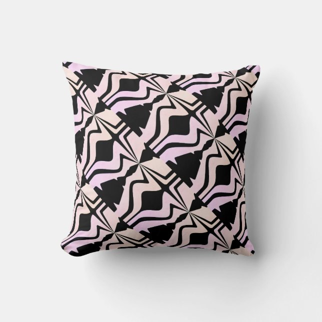 Pink Beige Black Slanted Abstract Sound Waves Throw Pillow (Front)