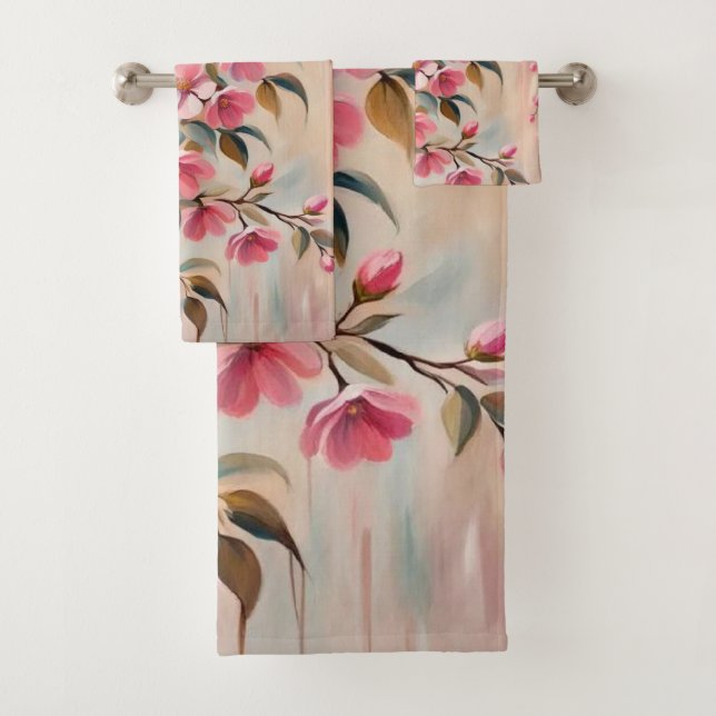 Pink Beige Branch Bath Towels (Insitu)