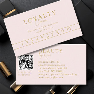Pink & Beige-Gold Minimal Elegant Salon QR Code Business Card