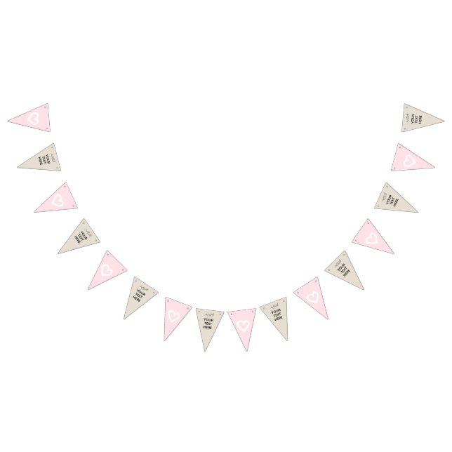 Pink Beige Hearts girl wedding Party CUSTOMIZE IT! Bunting Flags (All)