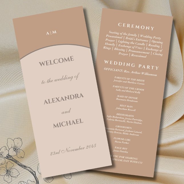 Pink Beige Monogram Minimalist Japandi Wedding  Program (Creator Uploaded)