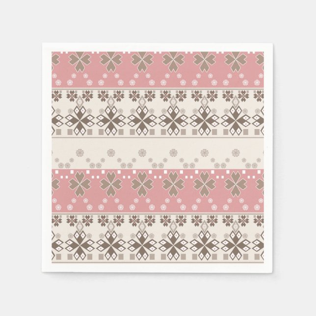 Pink beige ornament bath towel set napkin (Front)