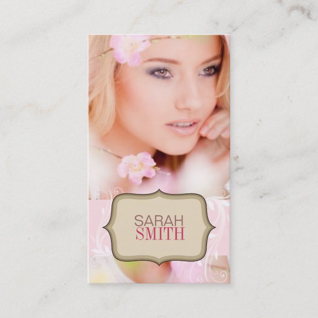 Pink & Beige Photo Business Card (Front)