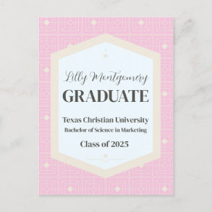 Pink Beige Photo Graduation Postcard