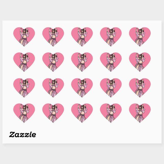 Pink Belly Dancer Valentine's Day Heart Sticker (Sheet)