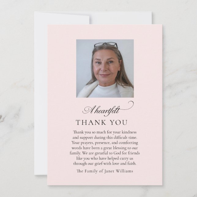 Pink Bereavement Funeral Photo Thank You Invitation (Front)