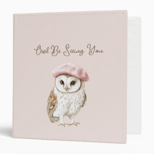Pink Beret Brown White Owl Be Seeing You Binder
