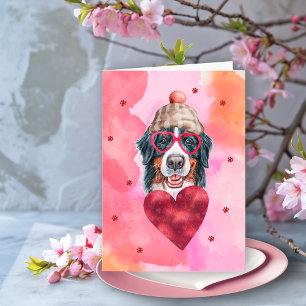 Pink Bernese Mountain Valentine's Day Gift Dog Card