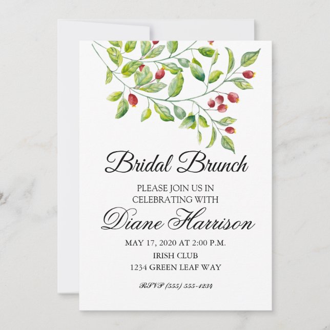 Pink Berries and Green Foliage Wedding Shower Invitation (Front)