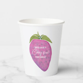 Pink Berry First Birthday Watercolor Custom Paper Cups