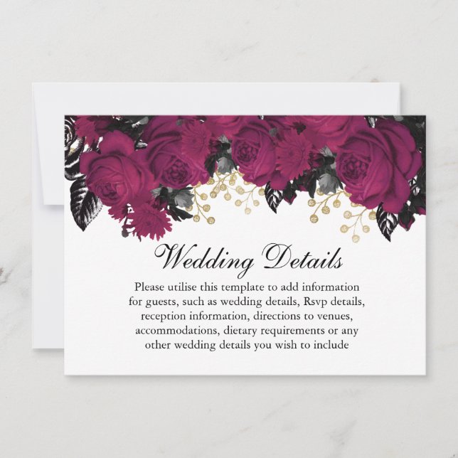 Pink Berry Gold Marsala Flowers Wedding Details Invitation (Front)
