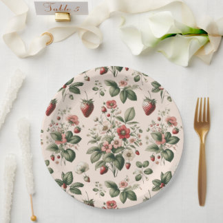 Pink Berry Sweet All Over Strawberry Pattern Paper Plate