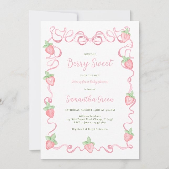 Pink Berry Sweet Baby Shower Invitation (Front)