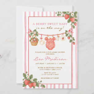 PINK Berry Sweet Baby Strawberry Baby Shower Invitation