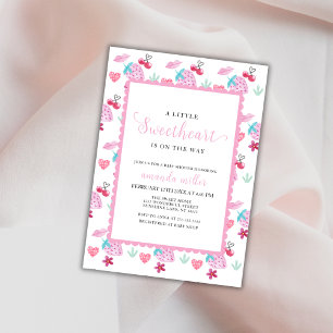 Pink Berry Sweet Sweetheart Valentine Baby Shower Invitation
