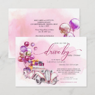 Pink Berry  Vintage Car Drive-By Baby Shower Invitation